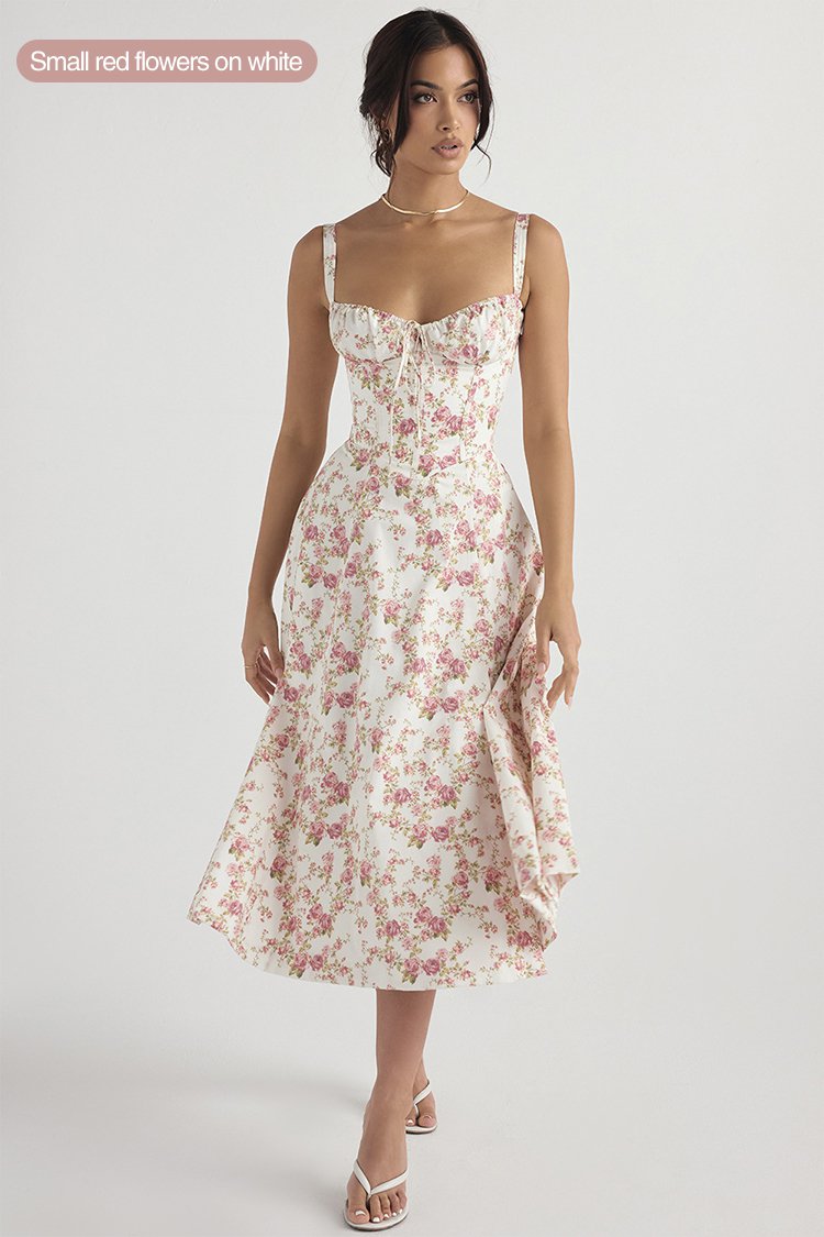 floral bustier midriff waist shaper dress